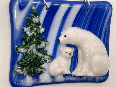 Fused Glass Polar Bear Christmas Tree Holiday Ornaments Etsy