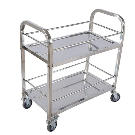 Tea Trolley Stainless Steel Serving Kitchen Tea Trolley 2 Trays 180 Kg