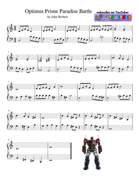 Transformers Optimus Prime Paradise Battle Easy Piano Sheet Music