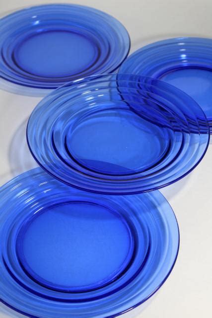 Art Deco Vintage Cobalt Blue Glass Salad Plates Moderntone Hazel Atlas Depression Glass