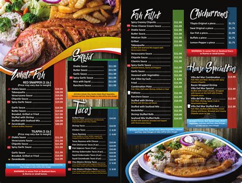 Villa Del Mar Restaurant Menus In Mission Texas United States