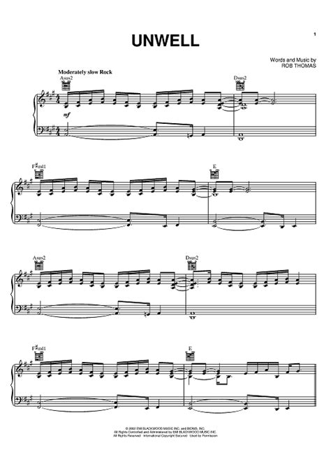 Unwell" Sheet Music by Matchbox Twenty for Piano/Vocal/Chords - Sheet Music Now