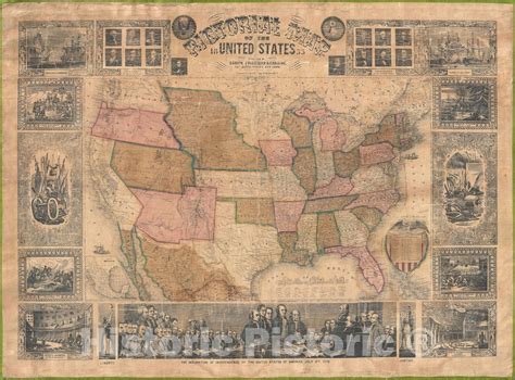 Historic Map The United States Bridgman And Fanning 1855 Vintage Wall Art Vintage Wall Art