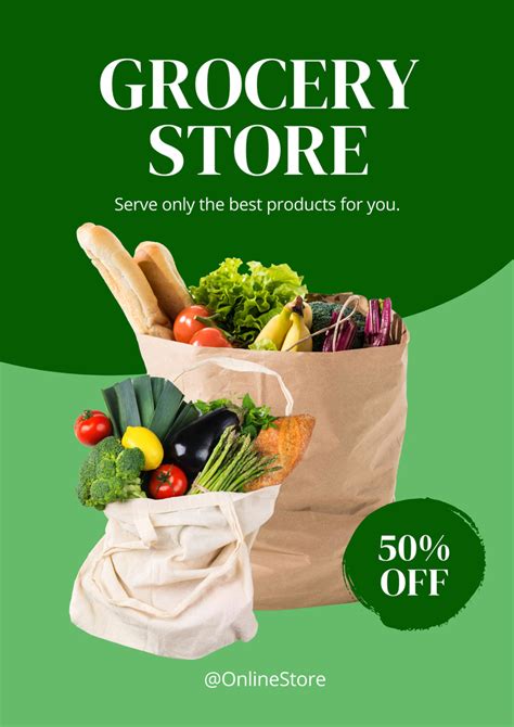 Grocery Store Ad With Packages With Fresh Food Online Poster A