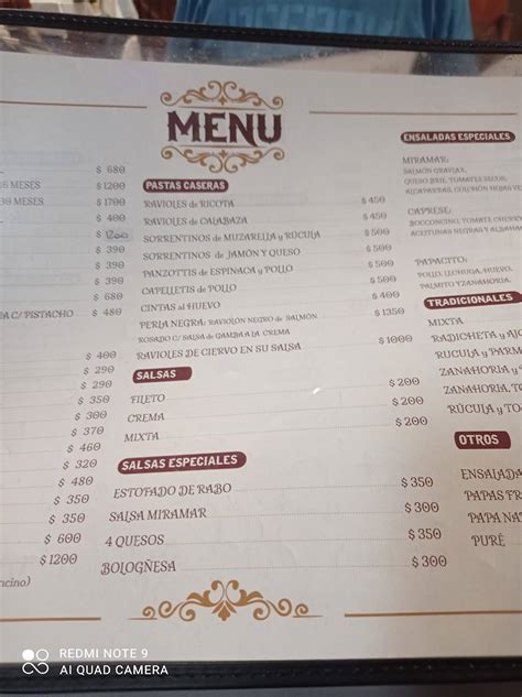 Carta del restaurante Rotisería Miramar Buenos Aires Av San Juan 1999