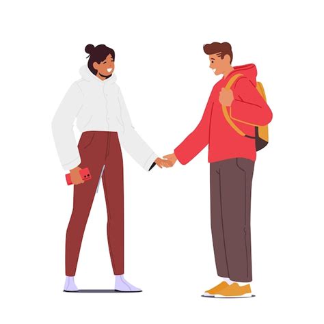 Premium Vector Male And Female Characters Holding Hands Front View