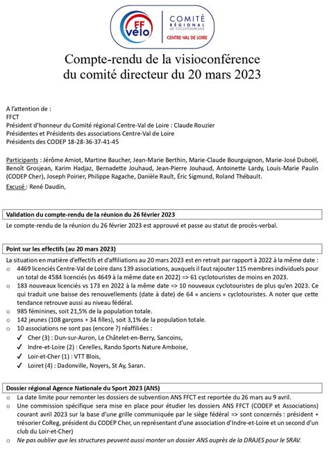 Compte rendu de la réunion CoReg du Comité Directeur du 20 mars 2023