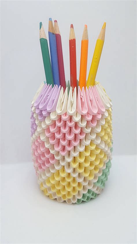 Pastel Rainbow Origami Pencil Holder Diamond Pattern D Origami