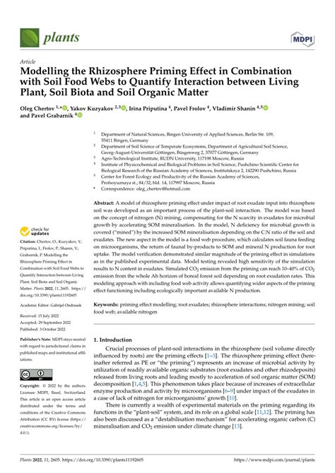 Pdf Modelling The Rhizosphere Priming Effect In Combination With Soil