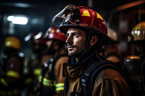 Premium Ai Image Heroic Fire Responder With Protective Gear Generative Ai