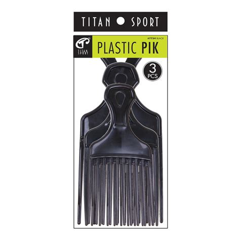 Titan Plastic Hair Pick Black Hair Comb 3 Ea