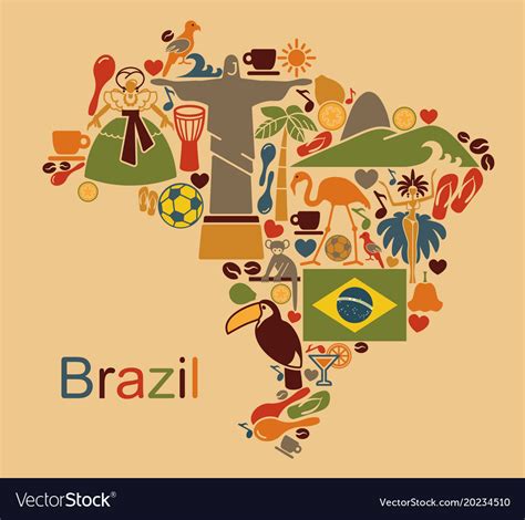 Map From Traditional Symbols Of Brazil Royalty Free Vector