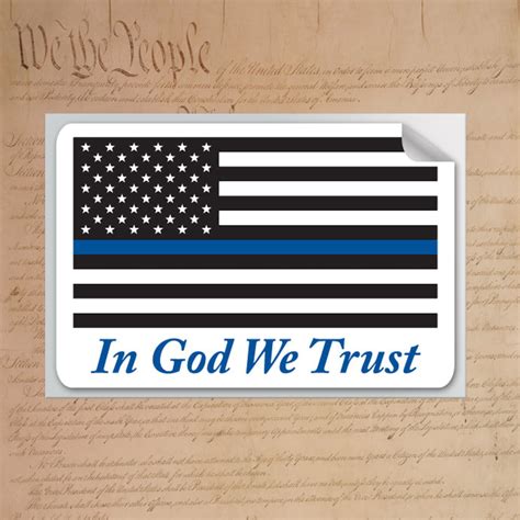 Blue Line Flag Sticker In God We Trust Flag Sticker Usa Etsy