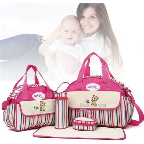 Set de 5pcs Sac à Main Langer Bébé Maman pour Promenade Voyage Rose