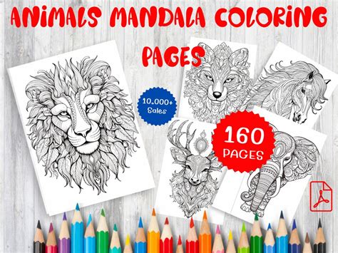 160 Animals Mandala Coloring Pages Printable Adult Coloring Sheets Relaxing Art Therapy Instant ...