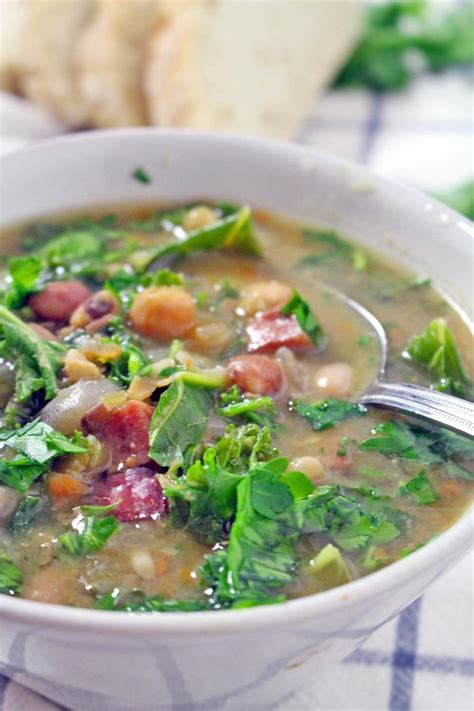 Slow Cooker Bean Soup With Ham And Kale Bowl Of Delicious Recipe