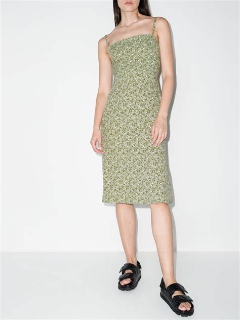 Reformation Green Afternoon Floral Print Midi Dress Browns