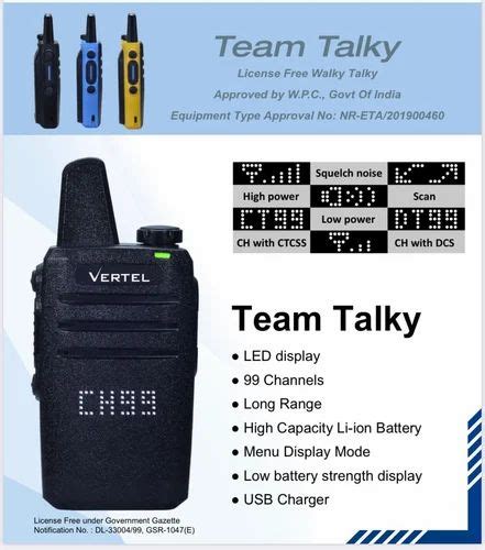 Team Walkie Talkie 1 To 1 5 Km Make Vertel At Rs 3972 Vertel Walkie