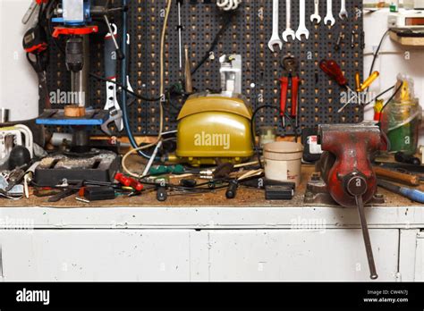 Workshop With Different Equipment And Tools Stock Photo Alamy