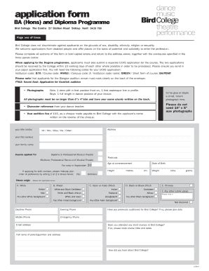 Fillable Online Application Form Ba Hons And Diploma Programme Bbirdb