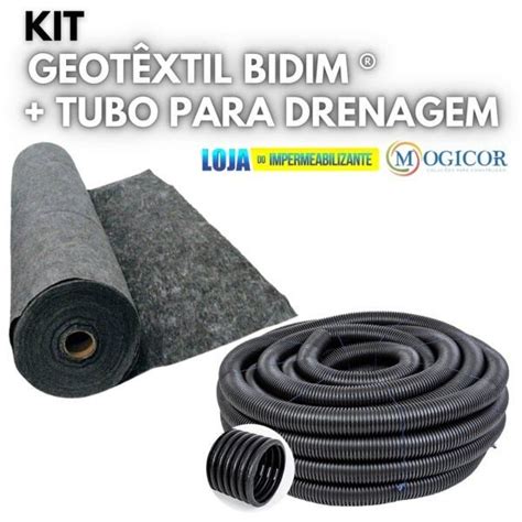 Kit 100M² Manta Geotêxtil Bidim 100M Tubo para Drenagem 4 Corrugado