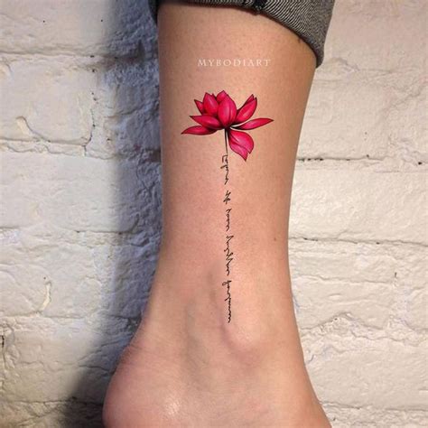 Hayln Watercolor Pink Floral Flower Lotus Script Quote Temporary Tattoo