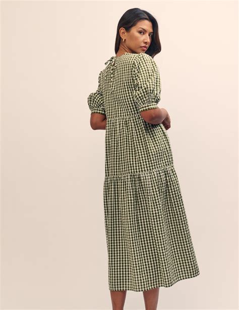 Green Gingham Rochelle Midi Smock Dress