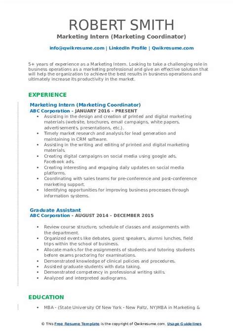 Marketing Intern Resume Samples Qwikresume