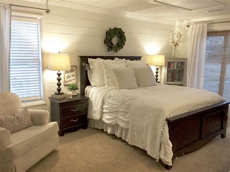 Shiplap Bedroom Walls With Farmhouse Charm Magnolia Wreath And