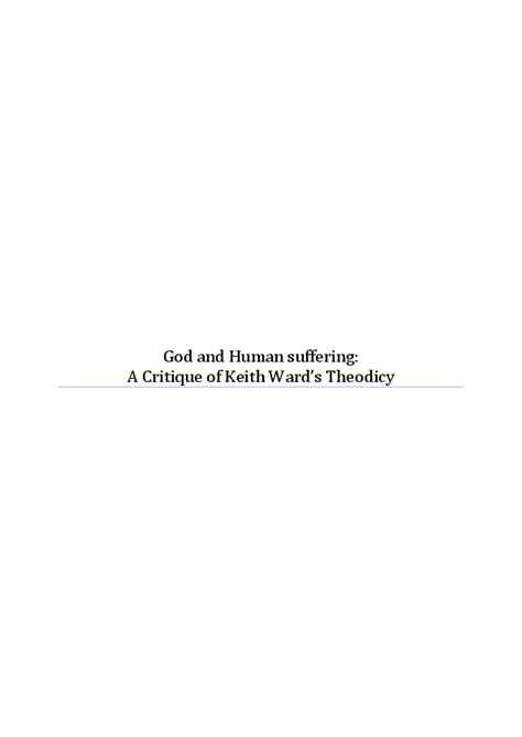 (DOC) God and Human suffering: A Critique of Keith Ward’s Theodicy ...