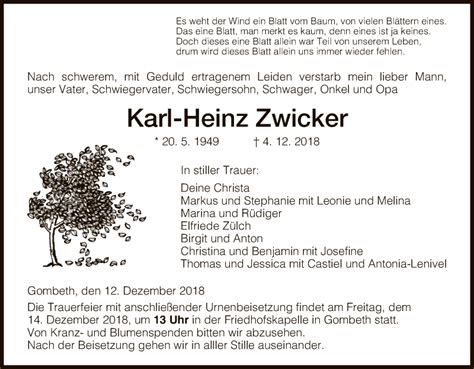 Traueranzeigen Von Karl Heinz Zwicker Trauer HNA De