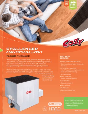 Cozy Challenger Floor Furnace Specification Sheet Manualzz