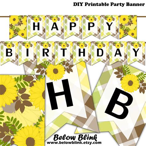 Sunflower Happy Birthday Banner Birthday Party Decorations Etsy