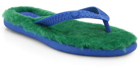 Lyst Ugg Fluffie Shearling Lined Flip Flops In Green