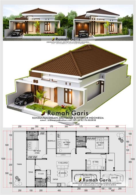 Desain Denah Tampak Depan Rumah 1 Lantai Modern Minimalis Kapling 10x20