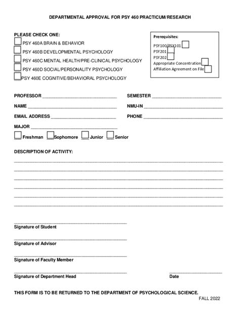 Fillable Online Departmental Approval For Psy Practicum Research