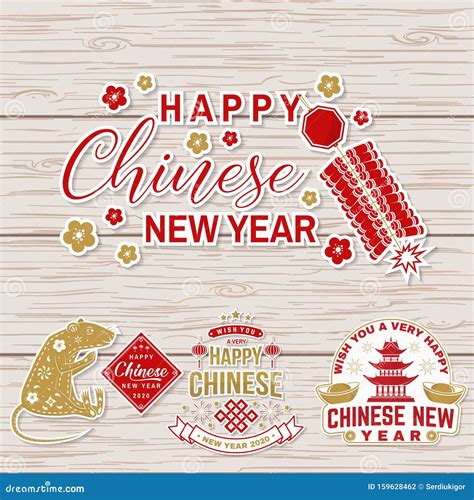 Set Of Happy Chinese New Year Sticker Design Vector Chinese New Year