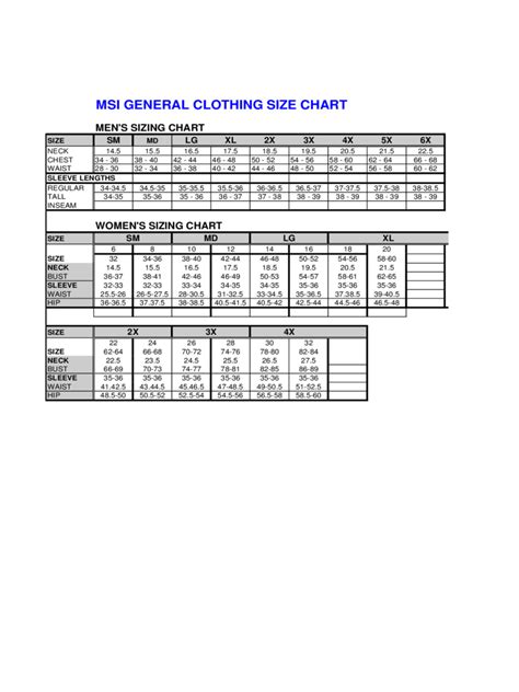 Clothing Size Chart - 6 Free Templates in PDF, Word, Excel Download