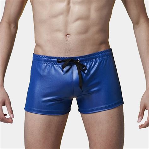 Herren Badehose Faux Patent Leder Shorts Schwimmen Trunks Boxer