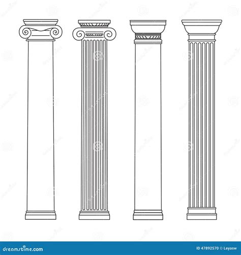 Isolated Vector Set Of Columns Black And White Line Drawing Stock