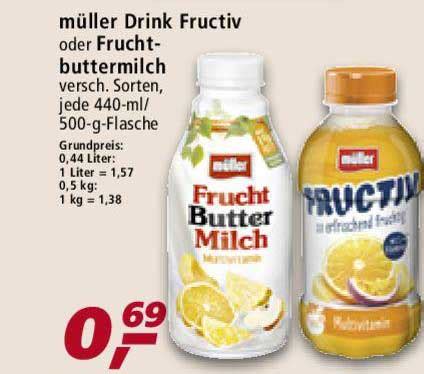 Müller Drink Fructiv Oder Frucht Buttermilch Angebot bei Real