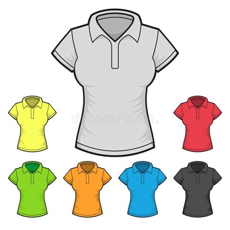 Women Polo Shirt Template Front Back And Side Stock Vector