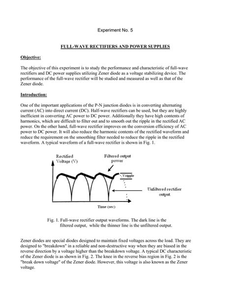 Experiment No. 5 FULL-WAVE RECTIFIERS AND POWER