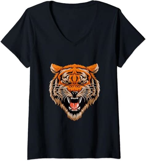 Womens Cool Wild Tiger Tee Shirts Tiger Fashion Graphic Design V Neck