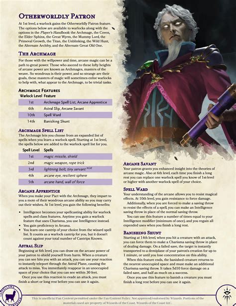 Warlock Otherworldly Patrons New And Updated Forge Pacts Of Wondrous Power With Eleven New