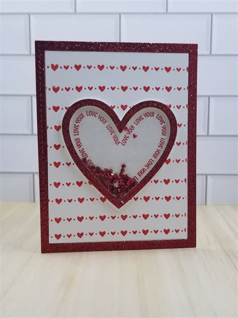 Handmade Valentines Day Shaker Card Sparkly Love You Heart Etsy