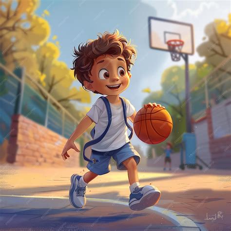 Premium Photo | Cartoon Kids Playing Basketball