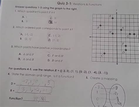 Quiz 3 1 Relations And Functions Answer Questions 1 3 Using The Graph To