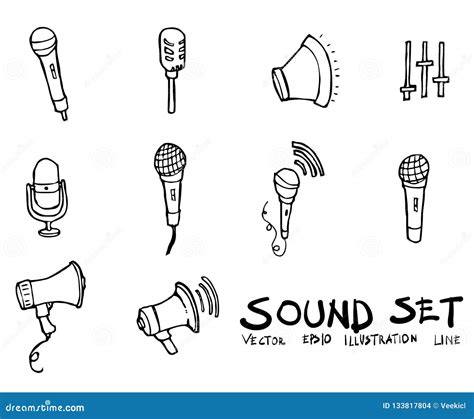 set  sound icon drawing illustration hand drawn doodle sketch stock