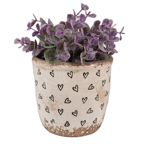 Ce Xs Pot De Fleurs X Cm Beige Noir C Ramique Coeurs Pot De